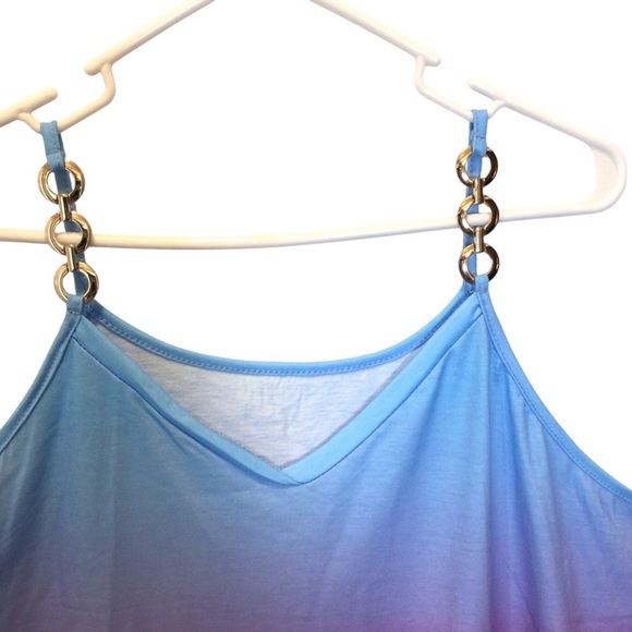 Womens Lune Pink Blue Ombré Chain Straps Cami Tank Top Size XL - Picture 4 of 7
